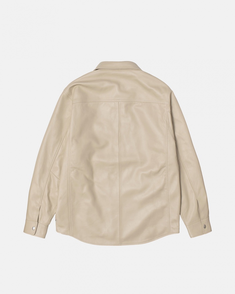 Stussy Bőr Overshirt - Unisex Tops Bézs | YHUVQ80416