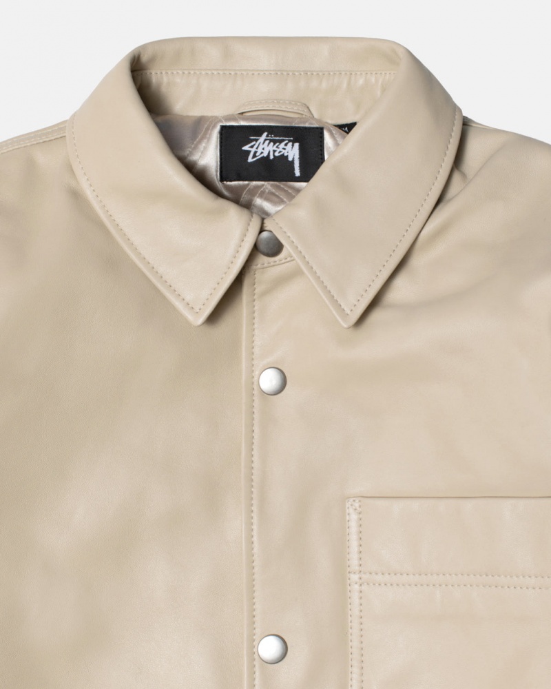 Stussy Bőr Overshirt - Unisex Tops Bézs | YHUVQ80416