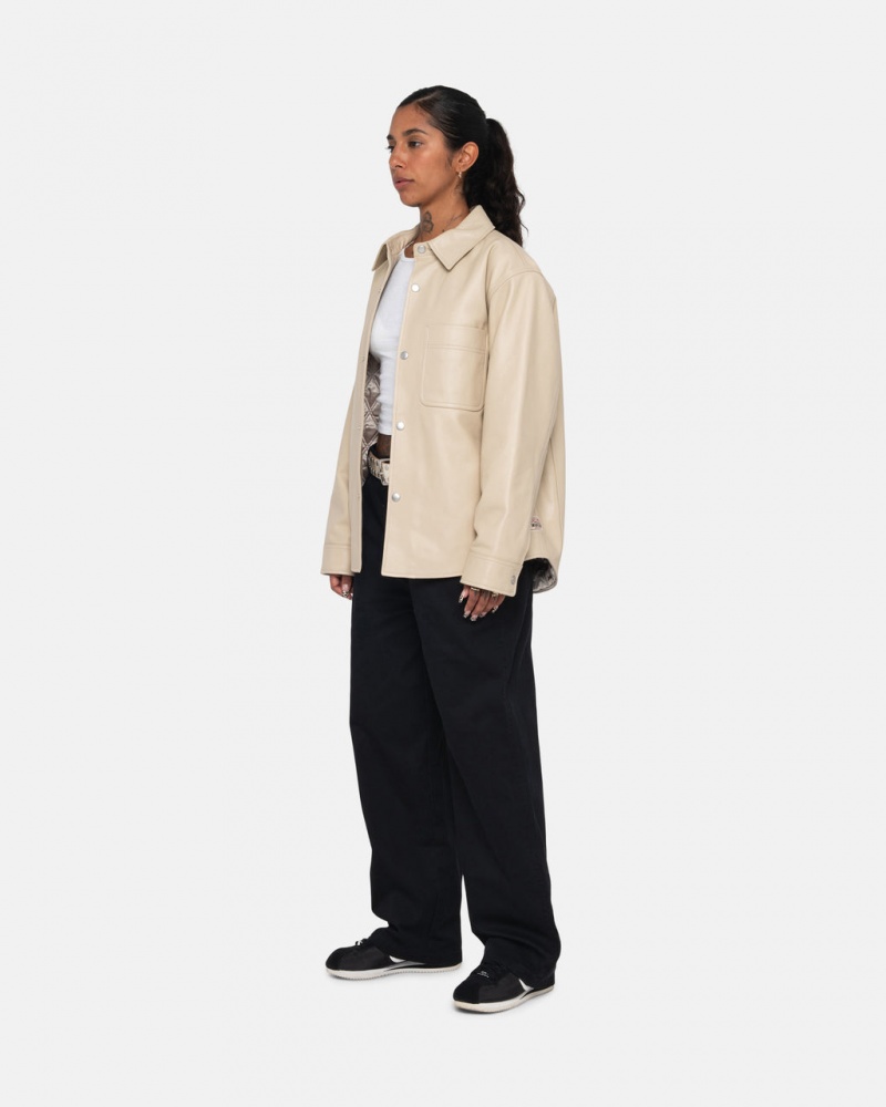 Stussy Bőr Overshirt - Unisex Tops Bézs | YHUVQ80416