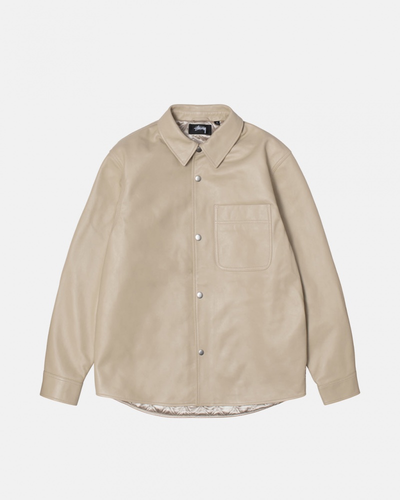 Stussy Bőr Overshirt - Unisex Tops Bézs | YHUVQ80416