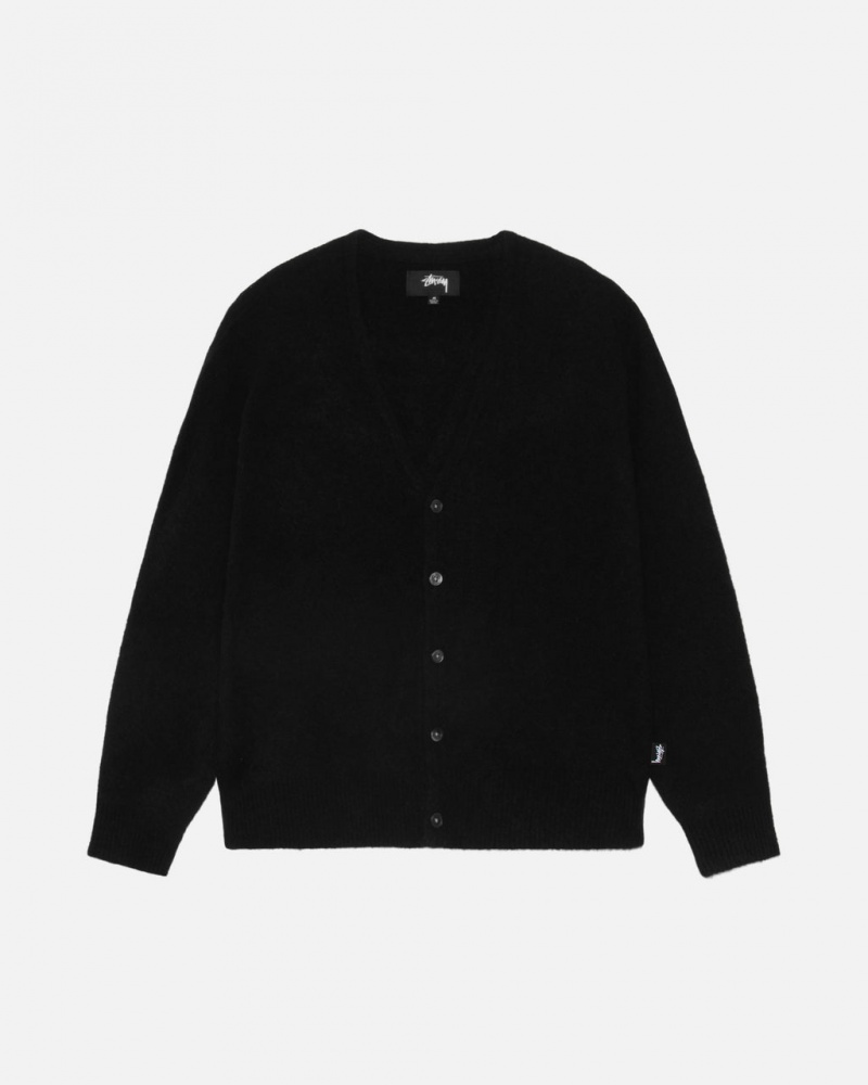 Stussy Brushed Cardigan - Unisex Sweaters Fekete | BHUSD69318