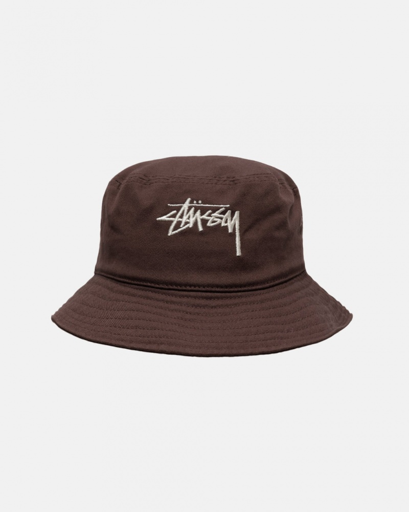 Stussy Bucket Hat Big Stock - Unisex Csokoládé | UHUTG75007