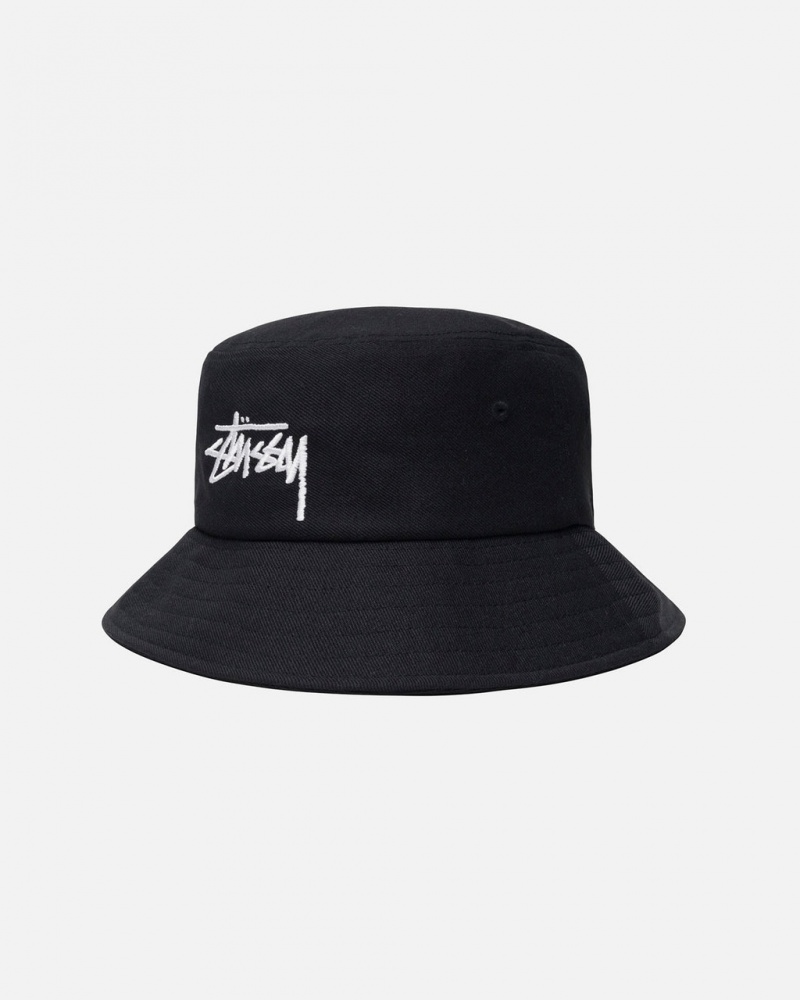 Stussy Bucket Hat Big Stock - Unisex Fekete | EHUHC78054