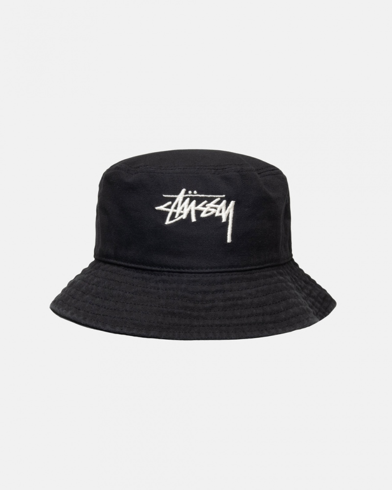 Stussy Bucket Hat Big Stock - Unisex Fekete | EHUHC78054