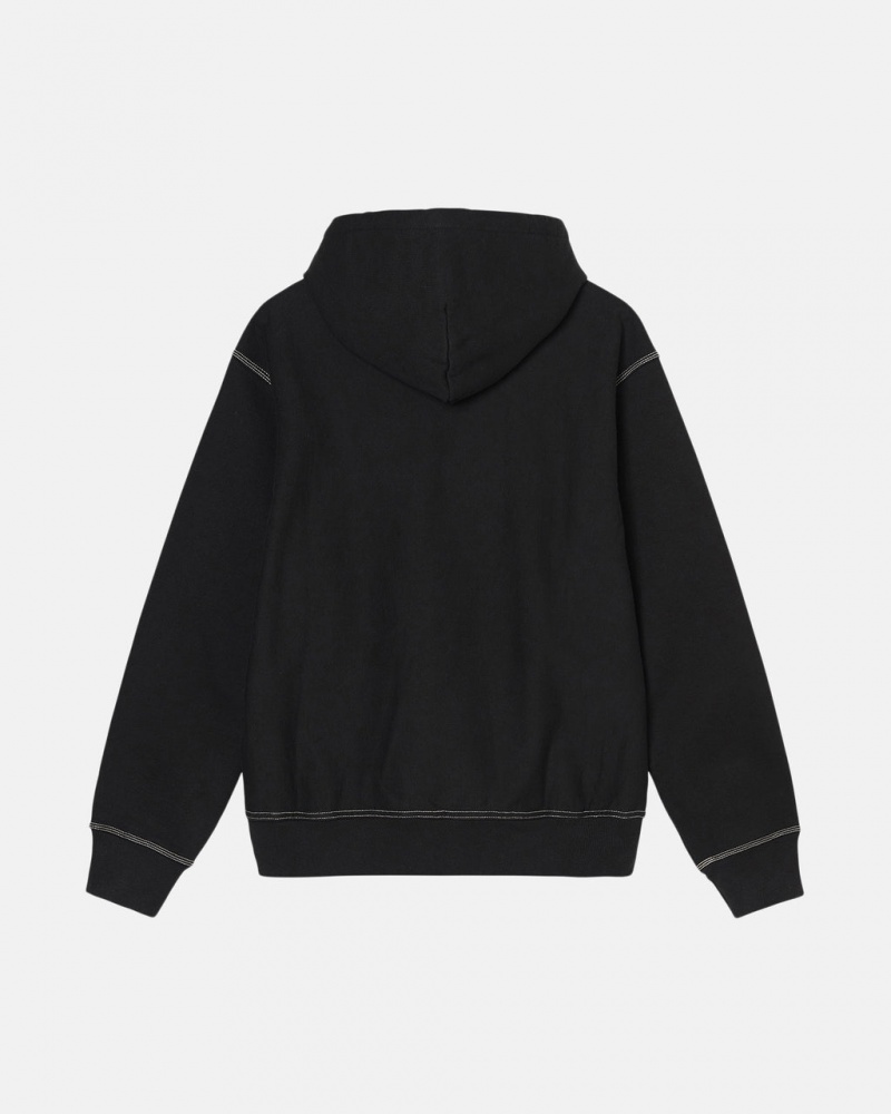 Stussy Contrast Stitch Label Hoodie - Unisex Hoodies Fekete | QHUWA41508