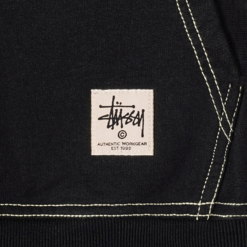 Stussy Contrast Stitch Label Hoodie - Unisex Hoodies Fekete | QHUWA41508