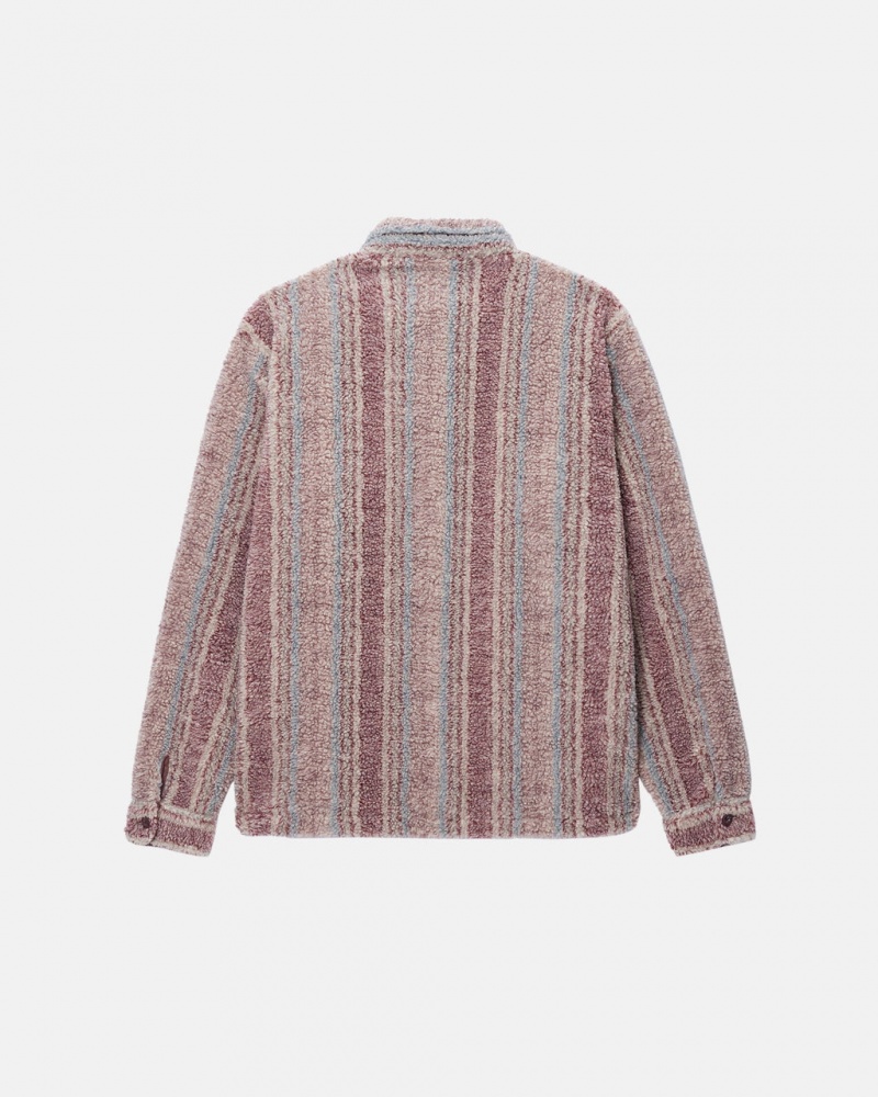 Stussy Csíkos Sherpa Shirt - Unisex Tops Piros | DHUKV68165