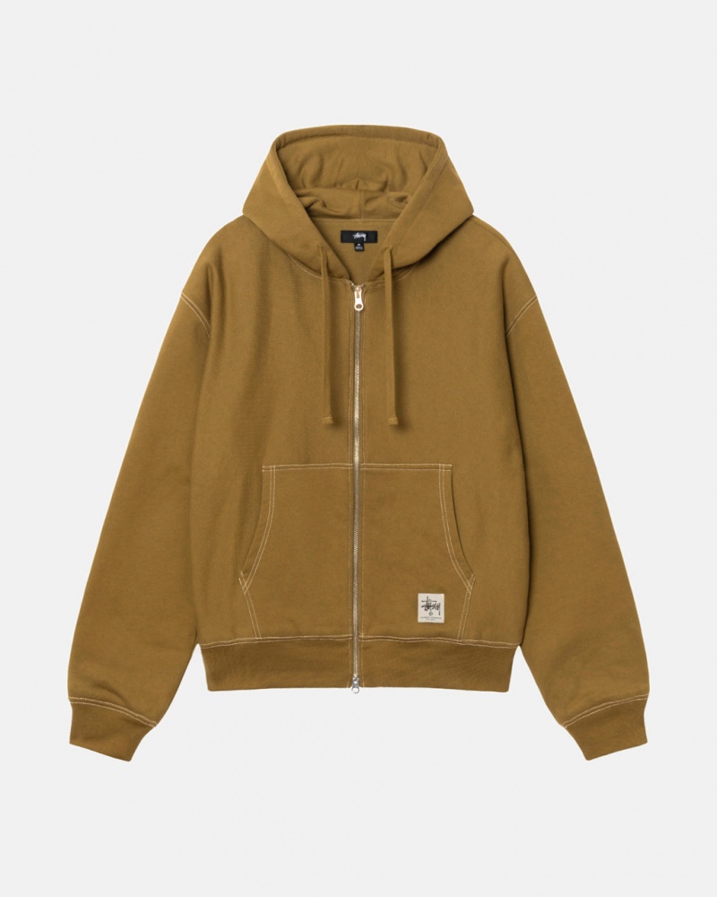 Stussy Double Face Label Zip Hoodie - Unisex Hoodies Olivazöld | HUCVG31424