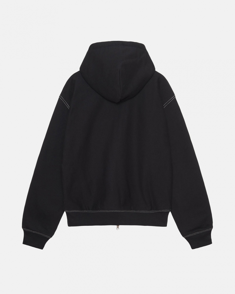 Stussy Double Face Label Zip Hoodie - Unisex Hoodies Fekete | HUEGJ55251