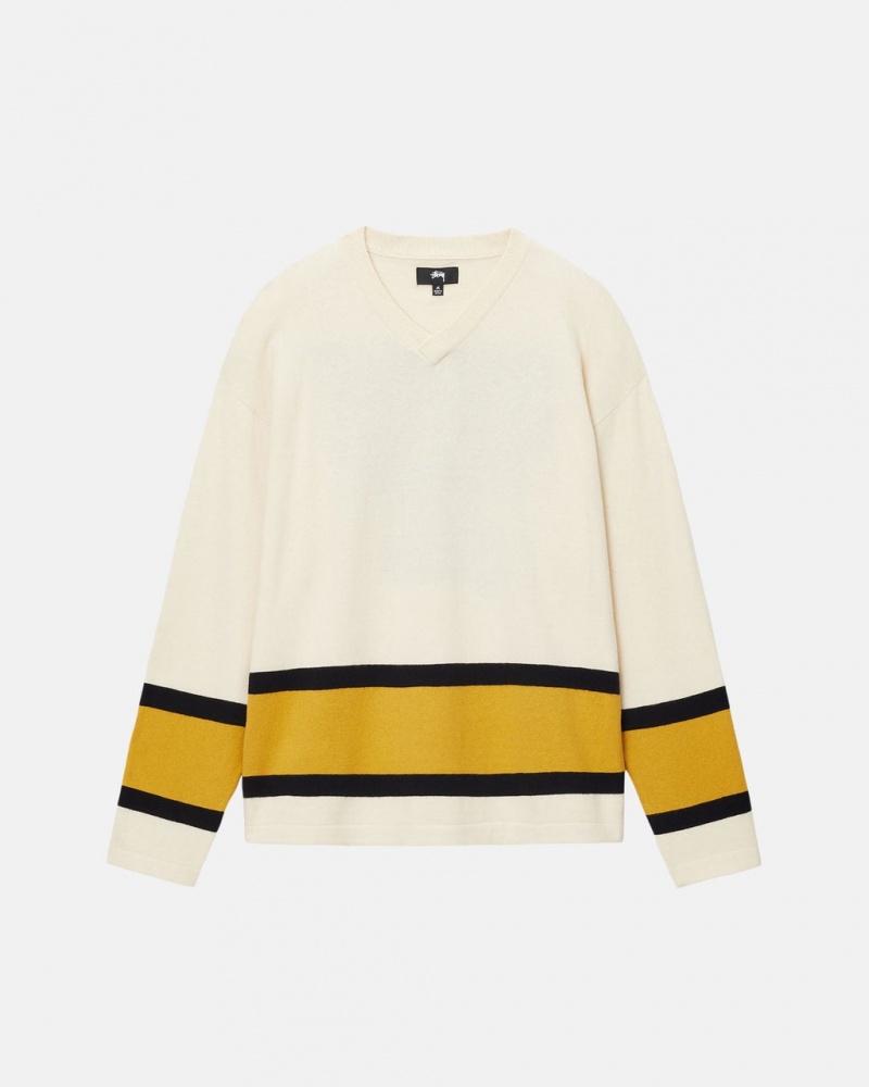 Stussy Hockey Pulóver - Unisex Sweaters Knits Bézs | HUDYB38309