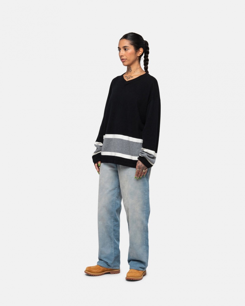 Stussy Hockey Pulóver - Unisex Sweaters Knits Fekete | AHUWC41015