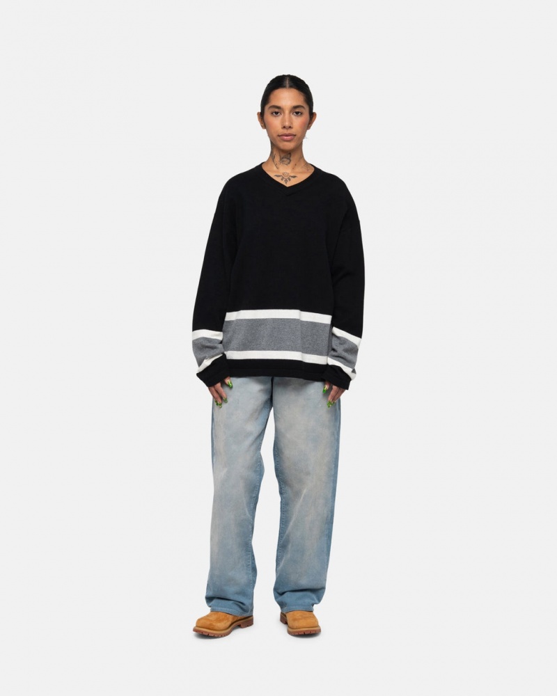 Stussy Hockey Pulóver - Unisex Sweaters Knits Fekete | AHUWC41015