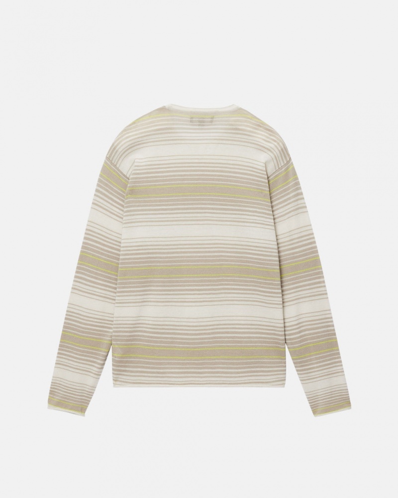 Stussy Horizontal Stripe Pulóver - Unisex Sweaters Knits Bézs | QHUUV80310