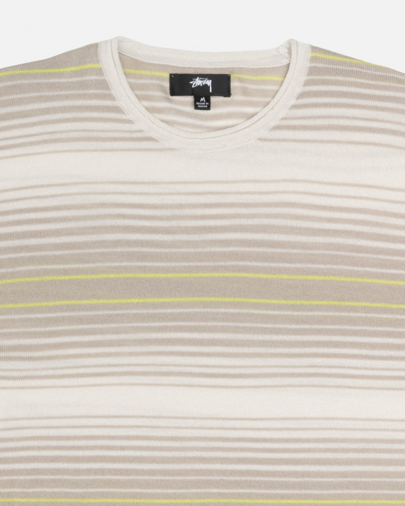 Stussy Horizontal Stripe Pulóver - Unisex Sweaters Knits Bézs | QHUUV80310