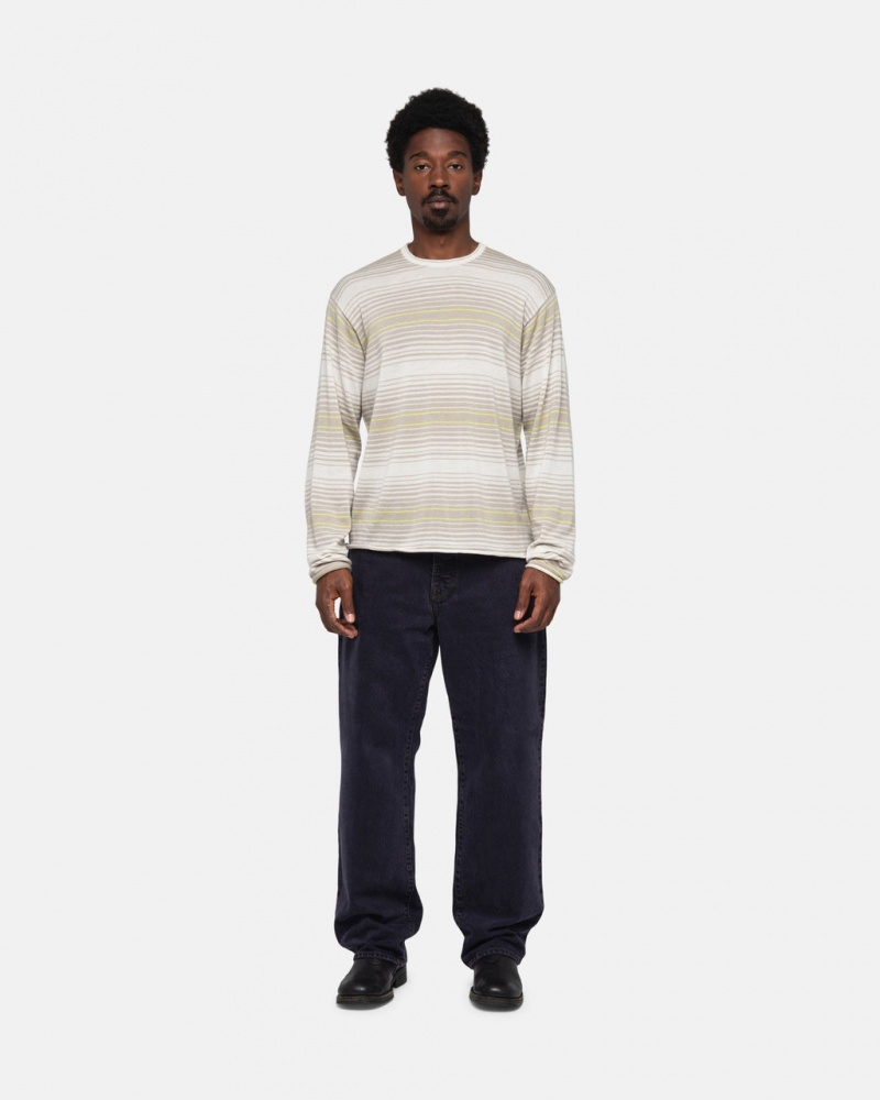 Stussy Horizontal Stripe Pulóver - Unisex Sweaters Knits Bézs | QHUUV80310