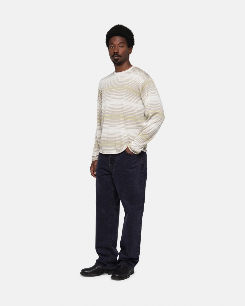 Stussy Horizontal Stripe Pulóver - Unisex Sweaters Knits Bézs | QHUUV80310