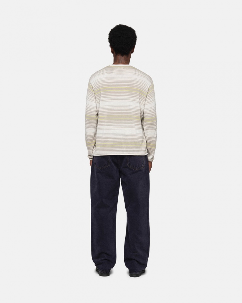 Stussy Horizontal Stripe Pulóver - Unisex Sweaters Knits Bézs | QHUUV80310