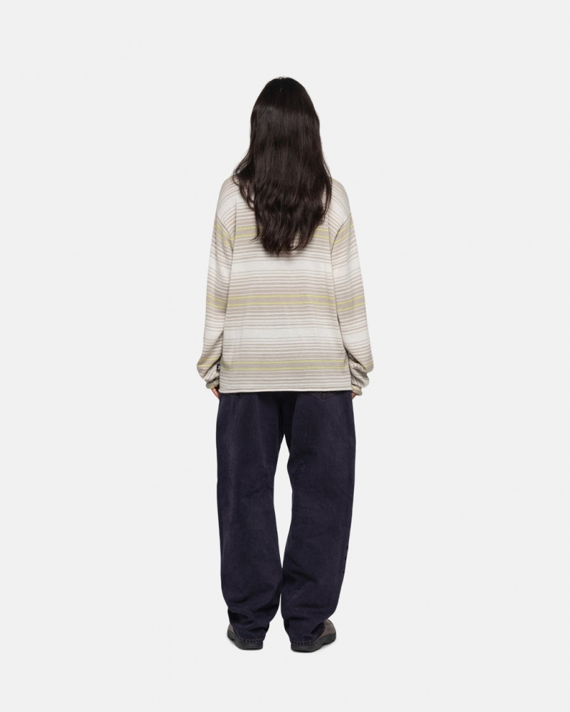 Stussy Horizontal Stripe Pulóver - Unisex Sweaters Knits Bézs | QHUUV80310