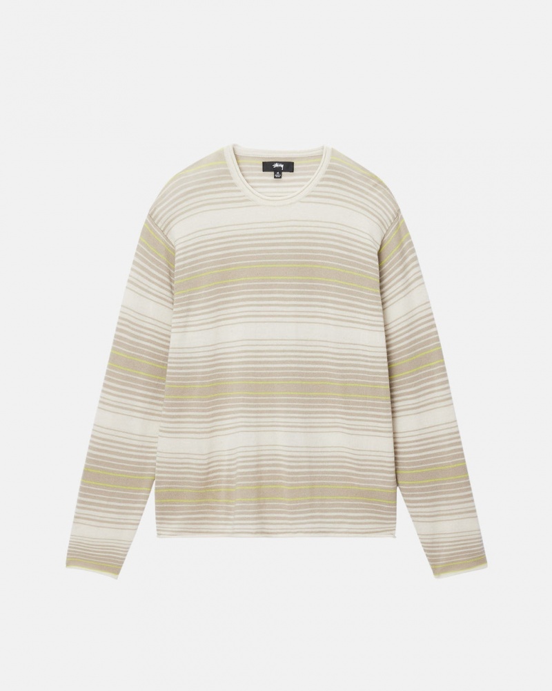 Stussy Horizontal Stripe Pulóver - Unisex Sweaters Knits Bézs | QHUUV80310