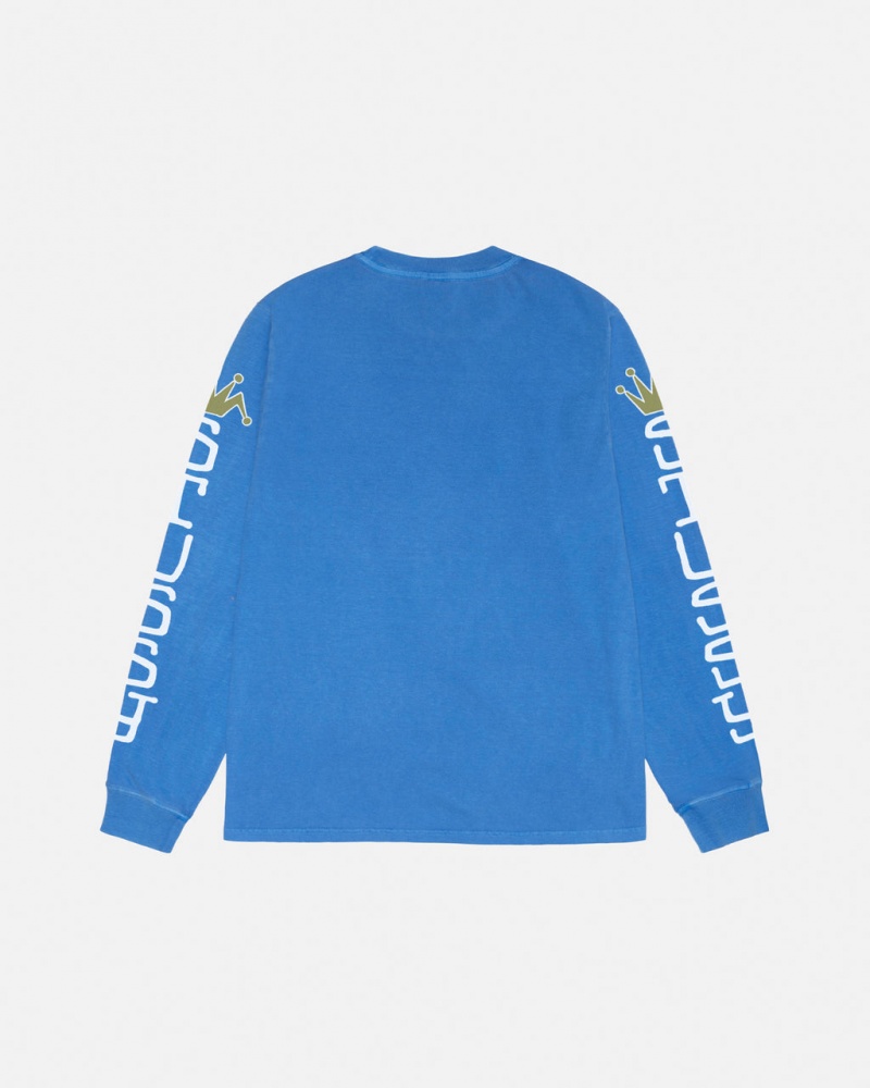 Stussy Jumbo LS Tee Pigment Dyed - Unisex Longsleeve Kék | HUXMI16691