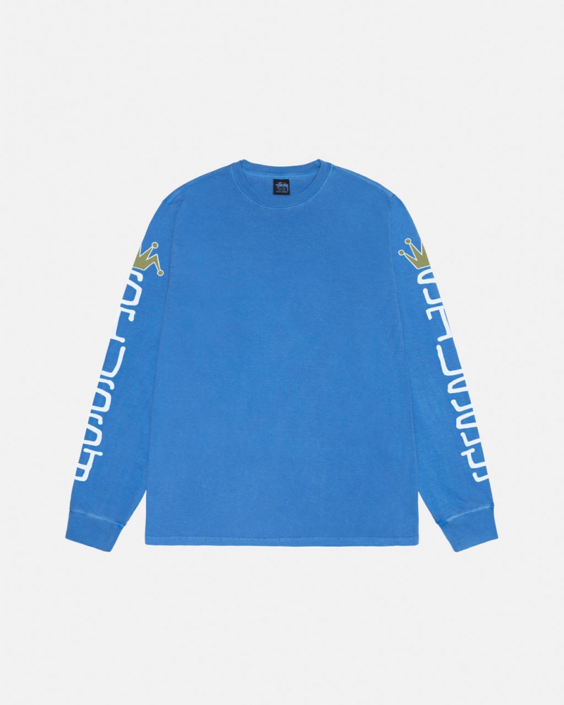 Stussy Jumbo LS Tee Pigment Dyed - Unisex Longsleeve Kék | HUXMI16691