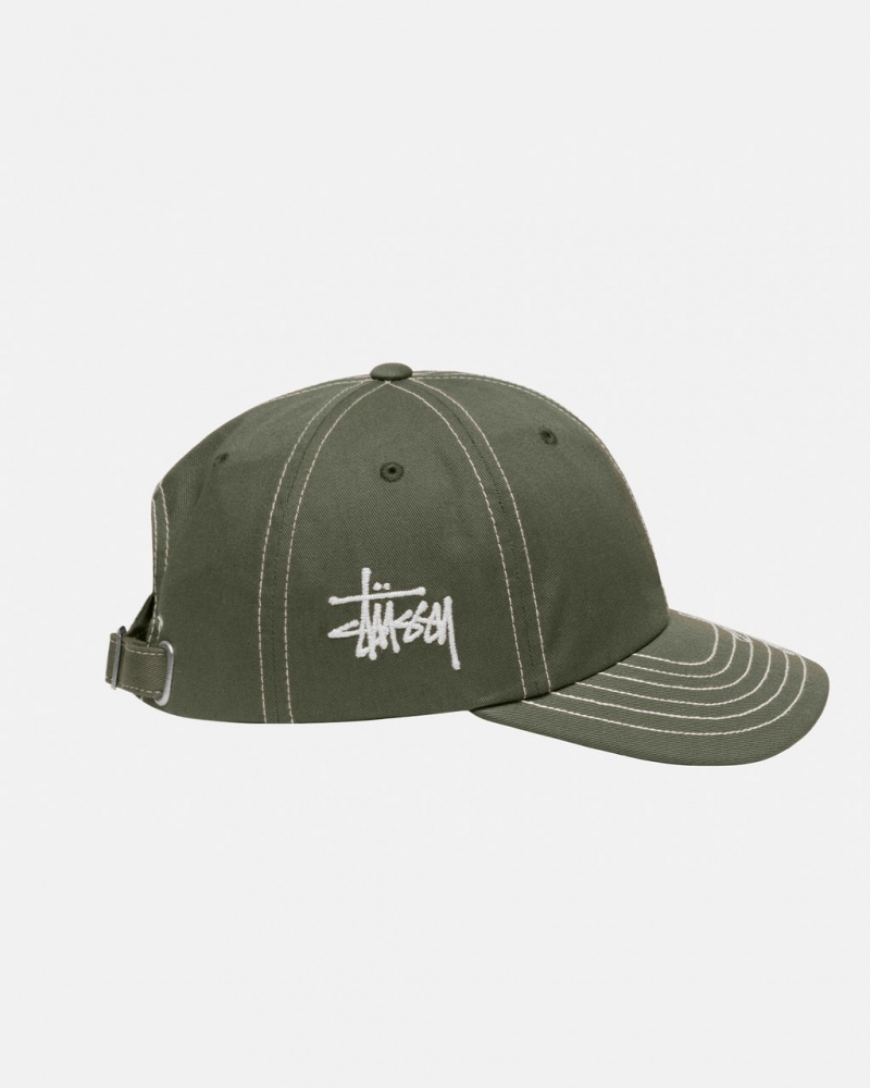 Stussy Low Pro Basic Stitch Strapback - Unisex Olivazöld | HUZDE41533