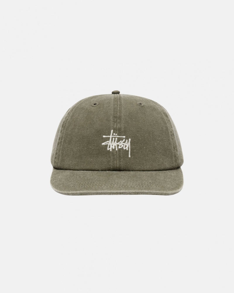 Stussy Low Pro Basic Washed Strapback - Unisex Olivazöld | EHUHC64908