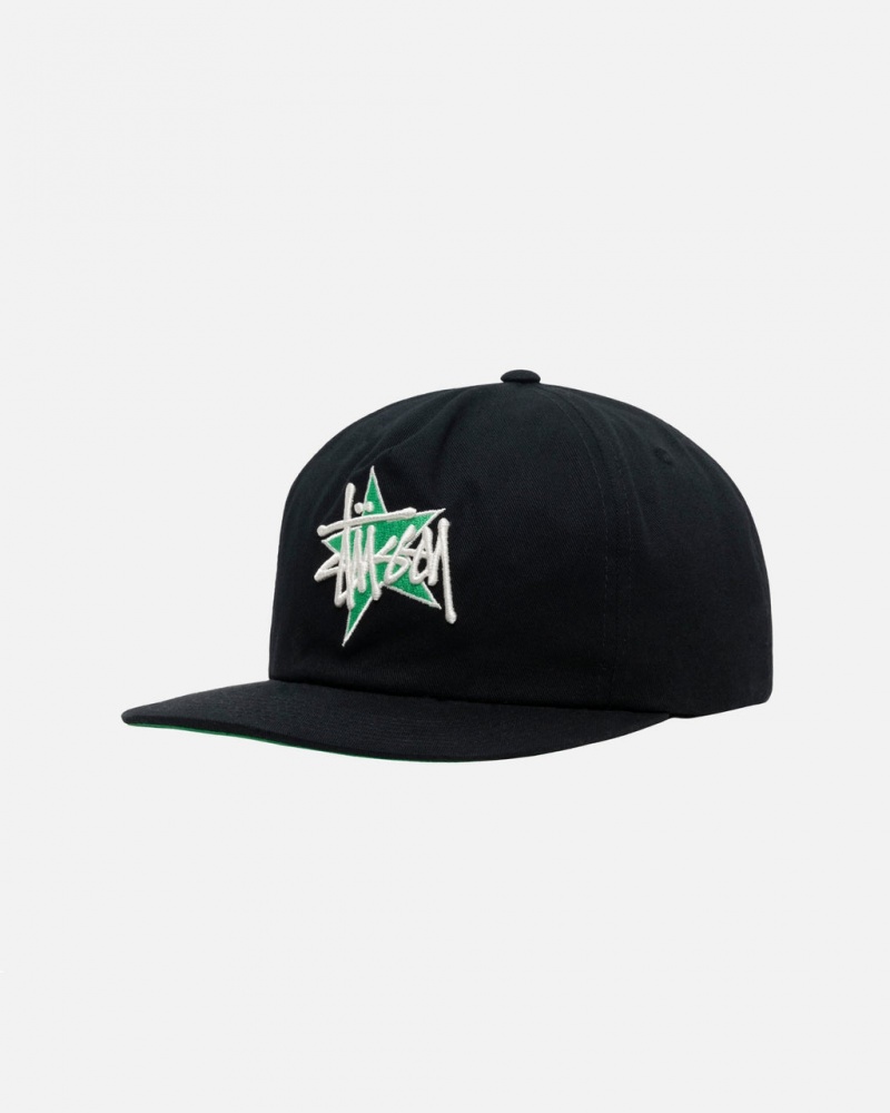 Stussy Mid-Depth Basic Star Strapback - Unisex Fekete | BHUSO20148