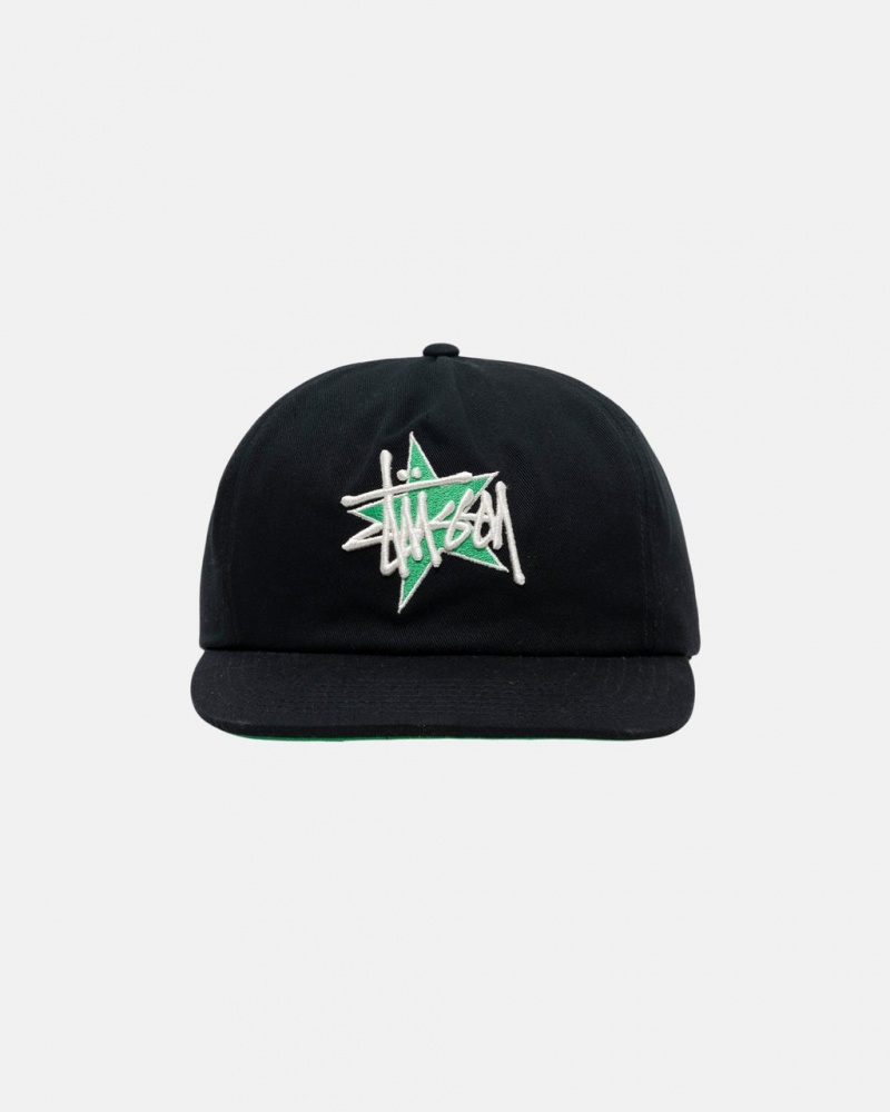 Stussy Mid-Depth Basic Star Strapback - Unisex Fekete | BHUSO20148