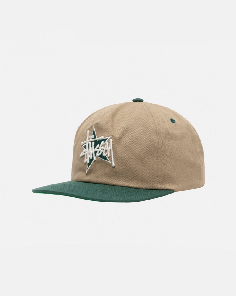 Stussy Mid-Depth Basic Star Strapback - Unisex Khaki | HUICD96031