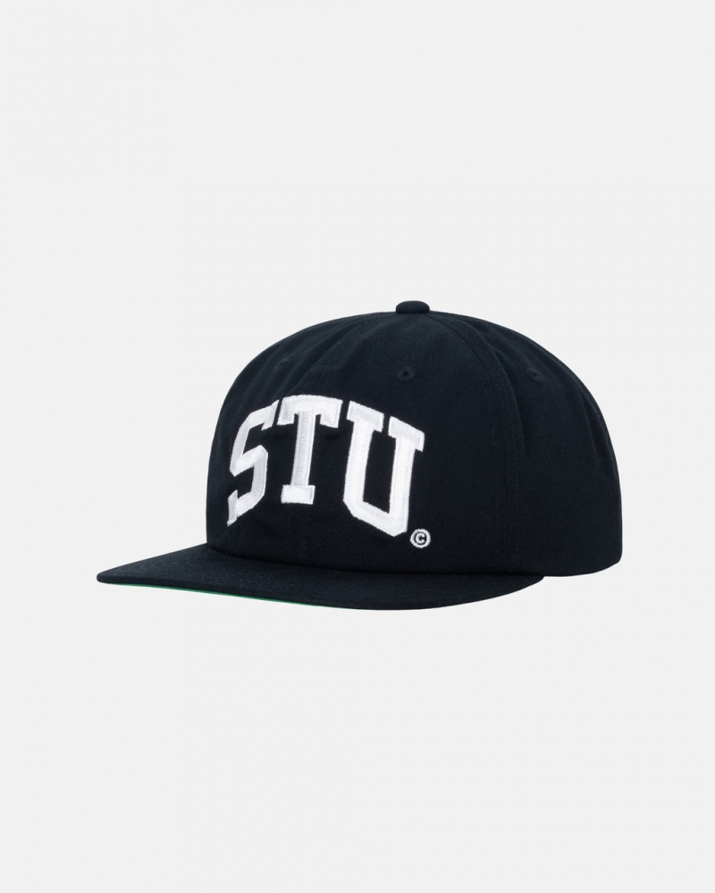 Stussy Mid-Depth Stu Arch Strapback - Unisex Fekete | BHUSD28016