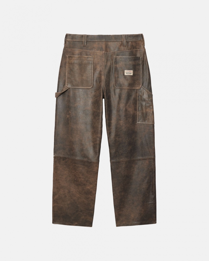 Stussy Munka Pant Distressed Bőr - Unisex Jeans Pants Barna | HUNZX34836