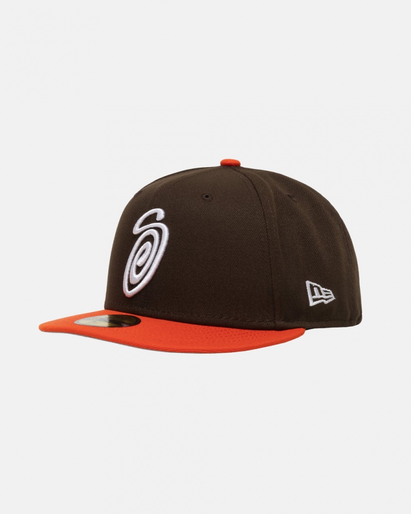 Stussy New Era 59Fifty Curly S - Unisex Barna Narancssárga | SHUNY20340