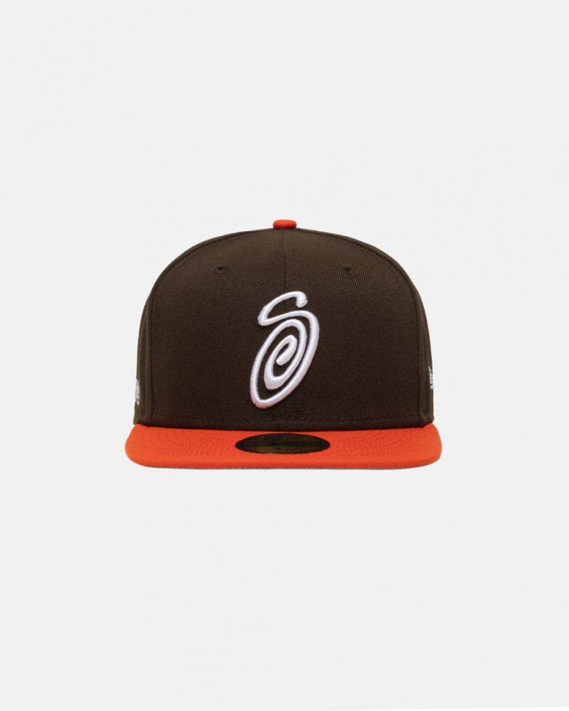 Stussy New Era 59Fifty Curly S - Unisex Barna Narancssárga | SHUNY20340