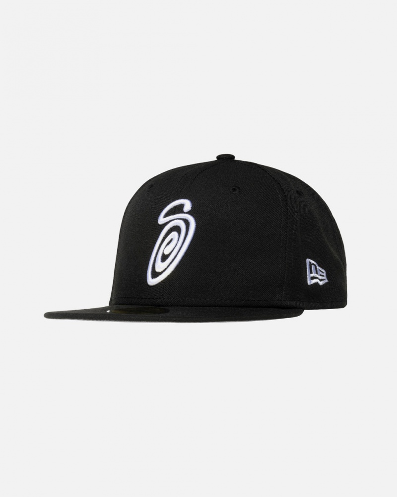 Stussy New Era 59Fifty Curly S - Unisex Fekete | HUQAV69530