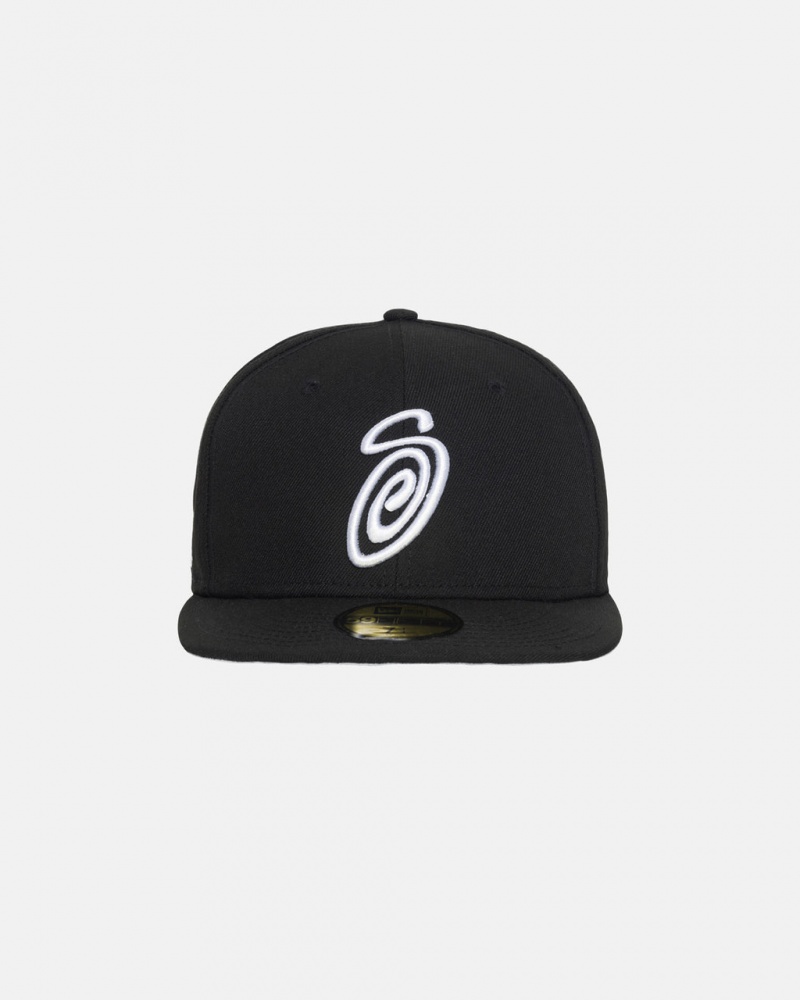 Stussy New Era 59Fifty Curly S - Unisex Fekete | HUQAV69530