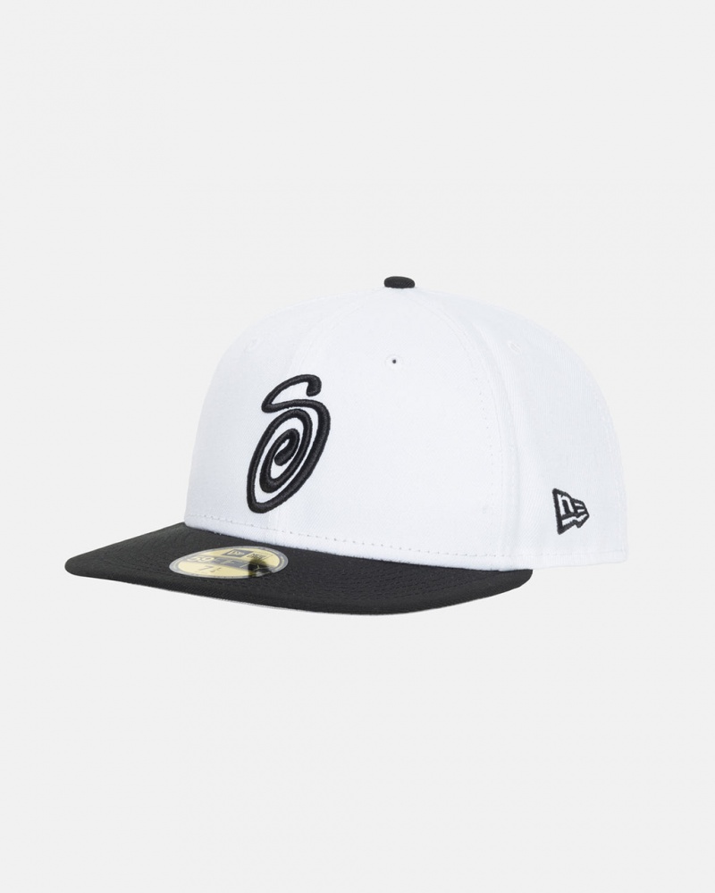 Stussy New Era 59Fifty Curly S - Unisex Fehér Fekete | YHUVQ52779