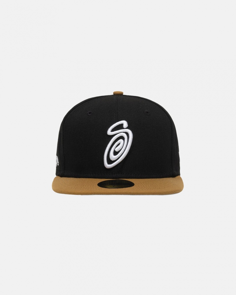 Stussy New Era 59Fifty Curly S - Unisex Fekete Arany | LHUTR27293