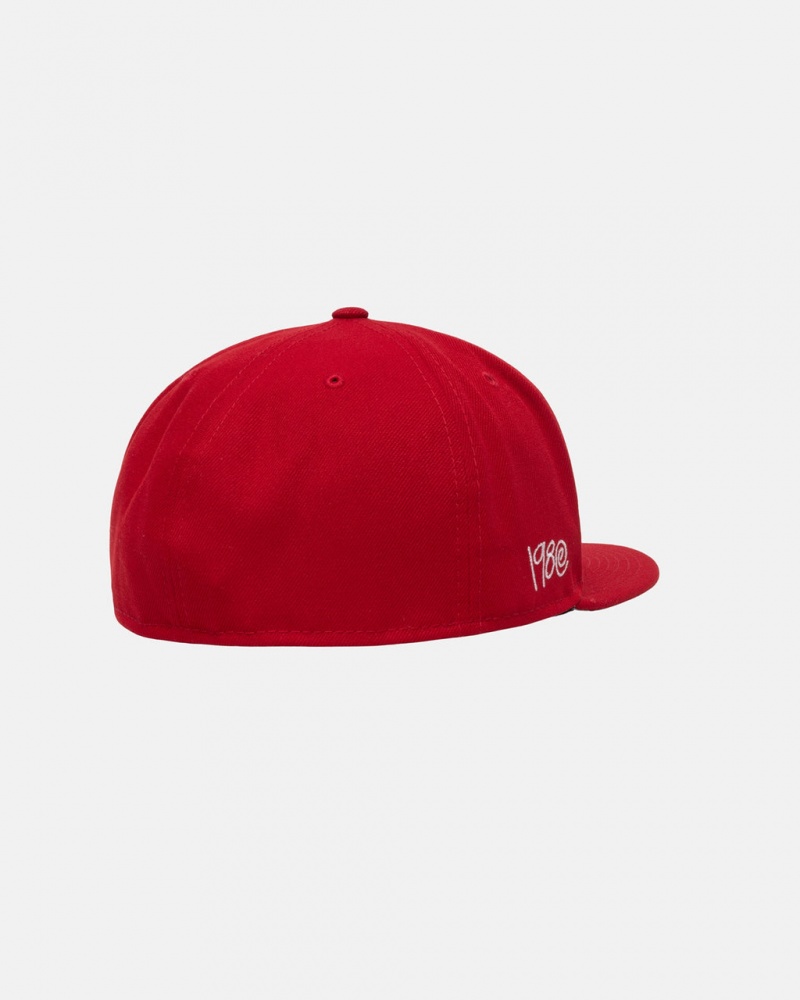 Stussy New Era 59Fifty Curly S - Unisex Piros | THUPQ50127