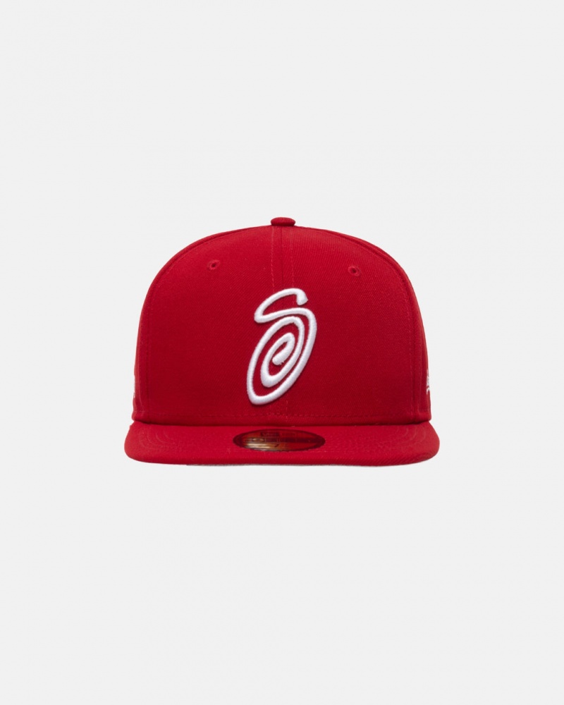 Stussy New Era 59Fifty Curly S - Unisex Piros | THUPQ50127