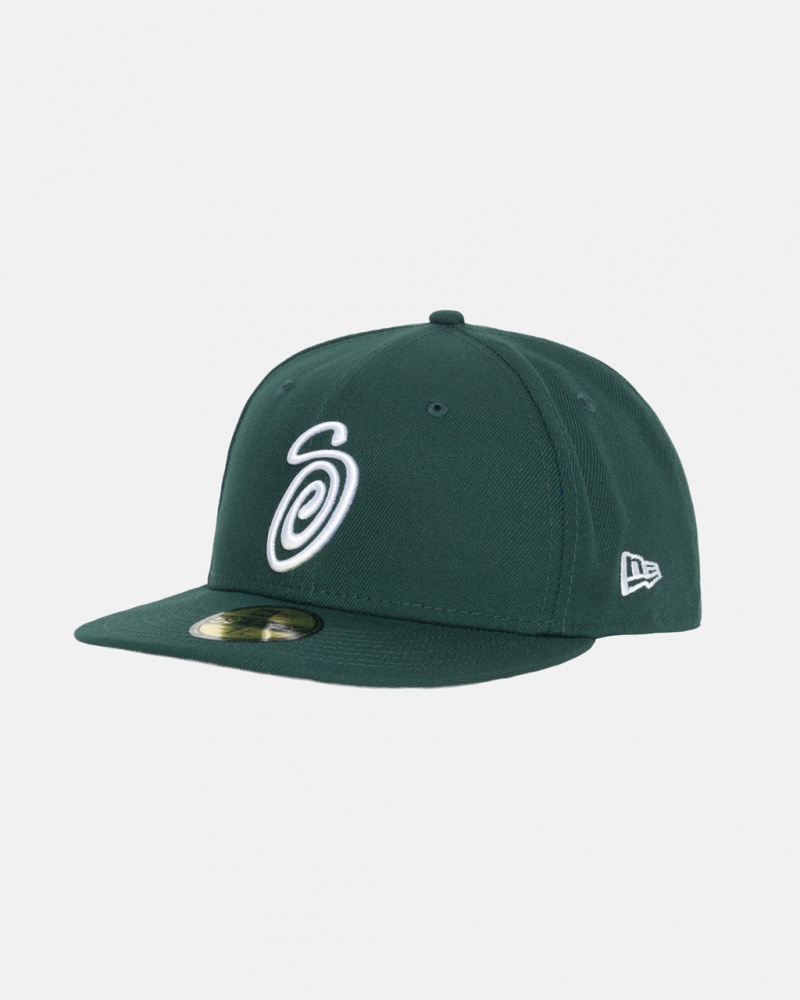 Stussy New Era 59Fifty Curly S - Unisex Zöld | HUXMI67784