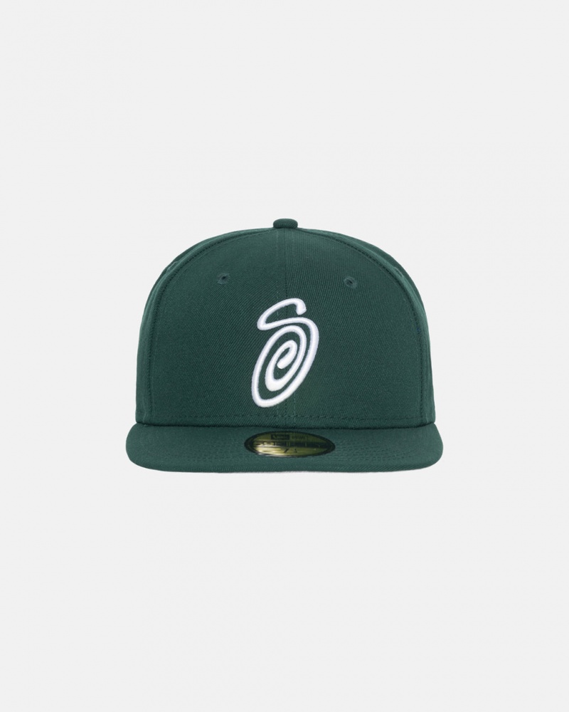 Stussy New Era 59Fifty Curly S - Unisex Zöld | HUXMI67784