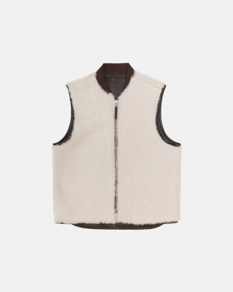 Stussy Reversible Shearling Workgear Vest - Unisex Jackets Barna | AHUDF79126