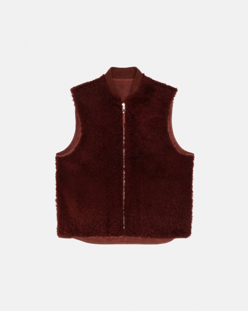 Stussy Reversible Shearling Workgear Vest - Unisex Jackets Bordó | GHUEC24574