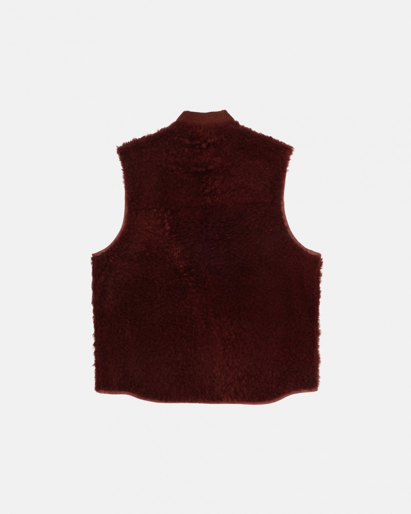 Stussy Reversible Shearling Workgear Vest - Unisex Jackets Bordó | GHUEC24574