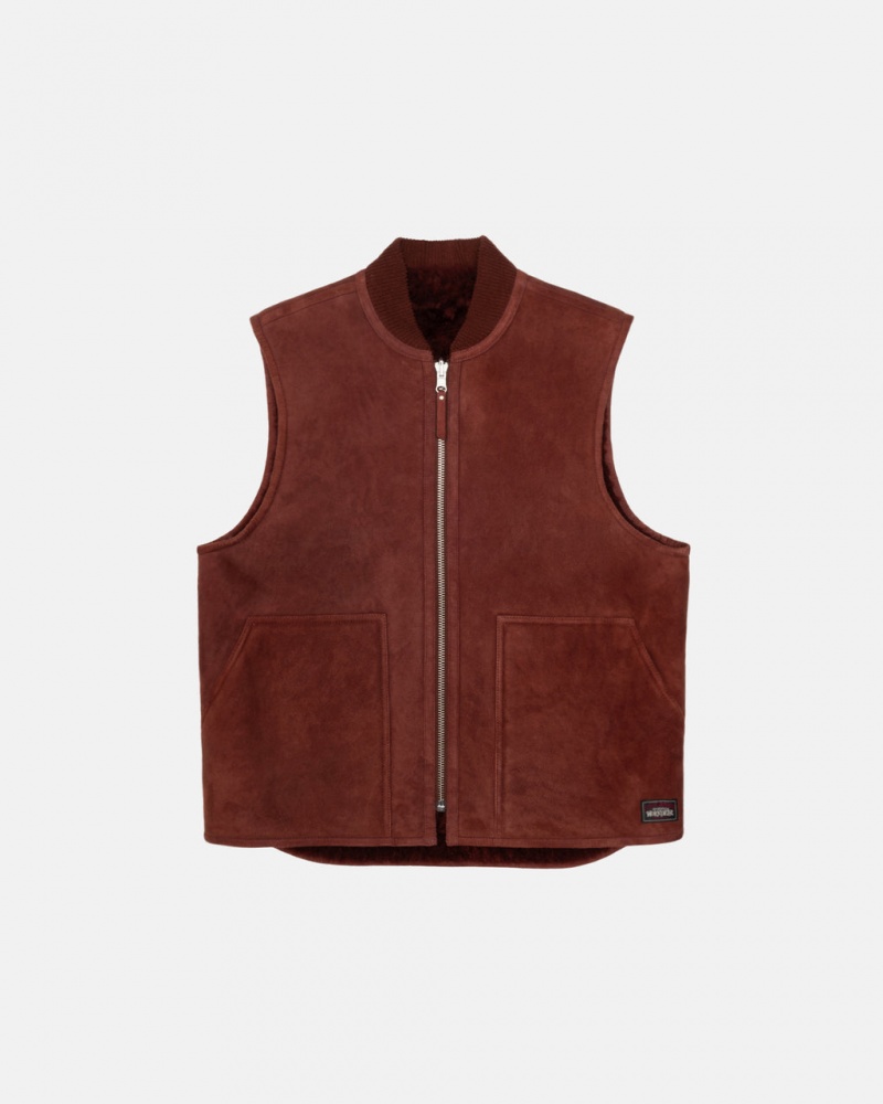 Stussy Reversible Shearling Workgear Vest - Unisex Jackets Bordó | GHUEC24574