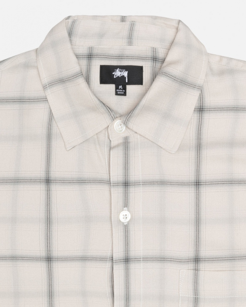 Stussy Shadow Plaid Rayon Shirt - Unisex Tops Bézs | HUCVG42195