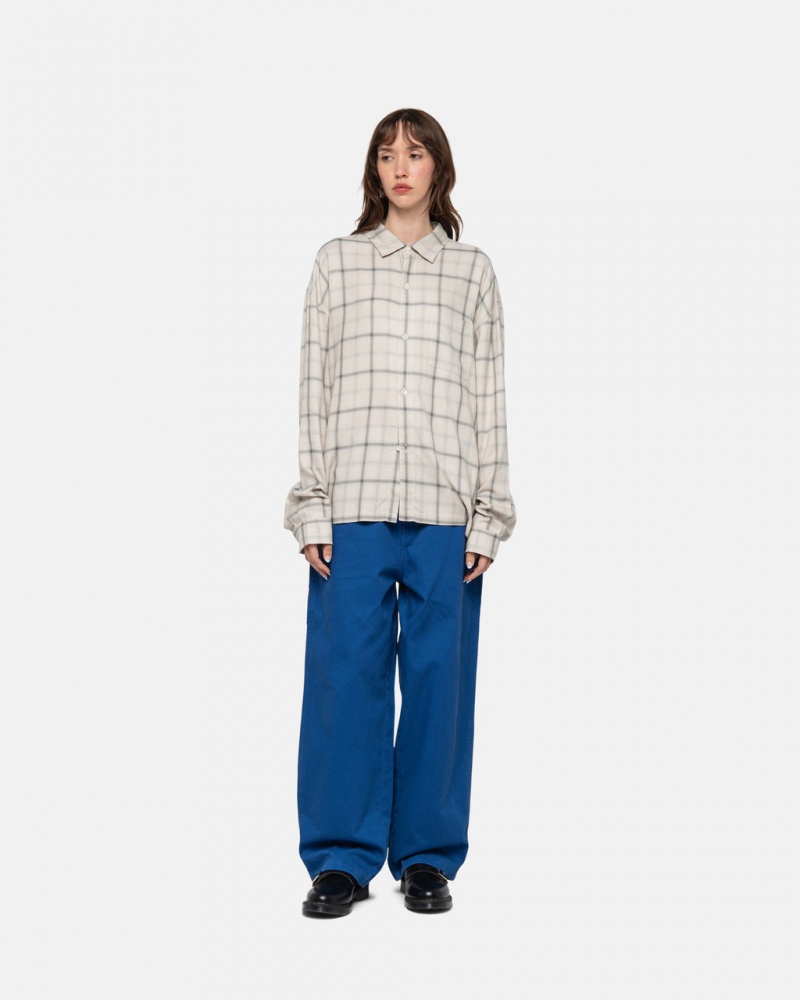 Stussy Shadow Plaid Rayon Shirt - Unisex Tops Bézs | HUCVG42195