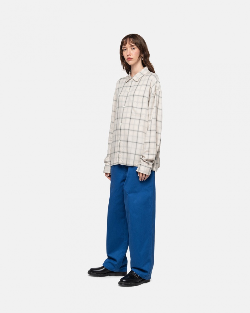 Stussy Shadow Plaid Rayon Shirt - Unisex Tops Bézs | HUCVG42195