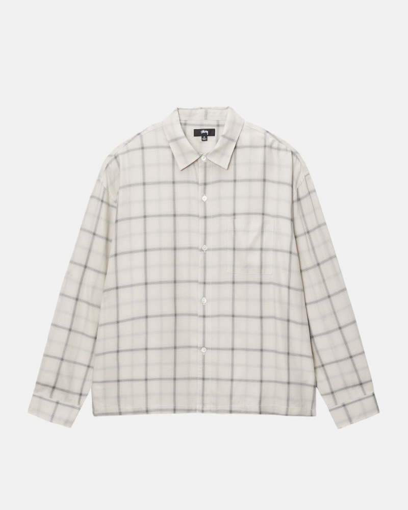 Stussy Shadow Plaid Rayon Shirt - Unisex Tops Bézs | HUCVG42195